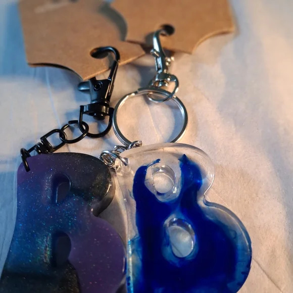 Handmade Resin 'B' Keychain - Green, Purple-Pink, Orange Variants - Picture 2 of 3